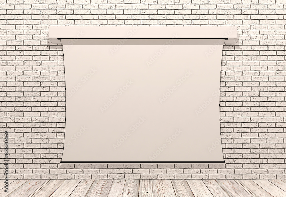 Slide projector screen on white brick 