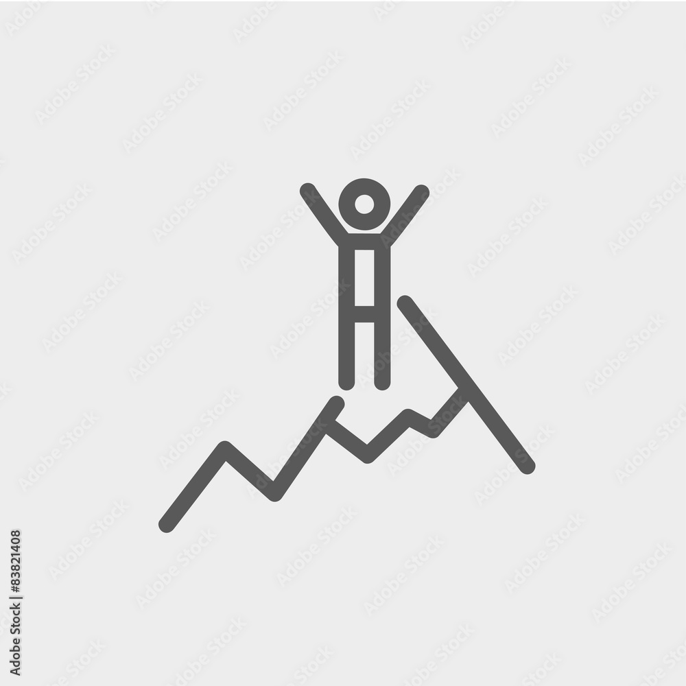 Skiing in ice mountain thin line icon Skiing in ice mountain thin line icon