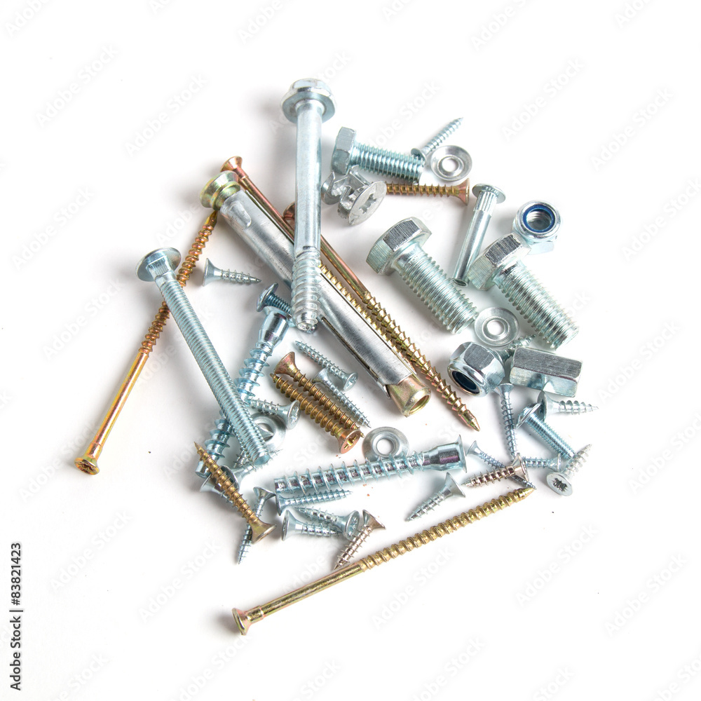Bolts (screw) and nuts isolated on white background Bolts (screw) and nuts isolated on white background