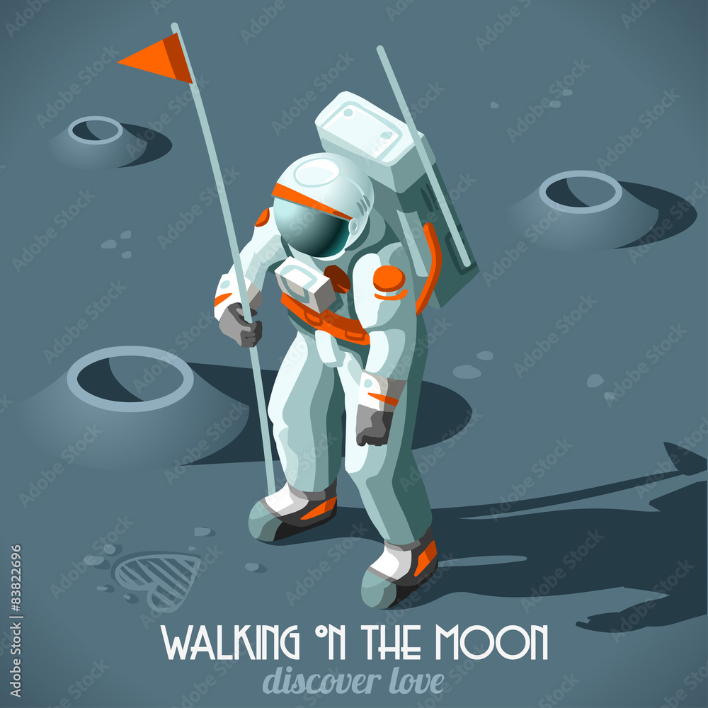 Naklejka premium Astronaut Moon Landing Isometric