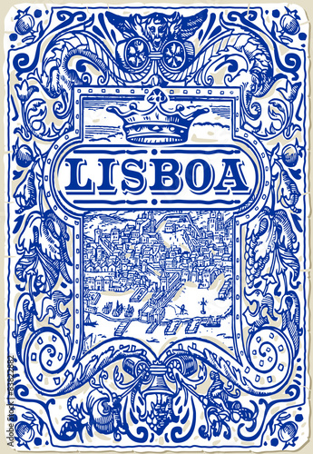 Indigo Blue Lisbon Paint Tile Floor Oriental Lisboa Ornament Collection Seamless Patchwork Pattern Colorful Painted Tin Portugal Ceramic Tilework Vintage Illustration background Vector Pattern Brocade