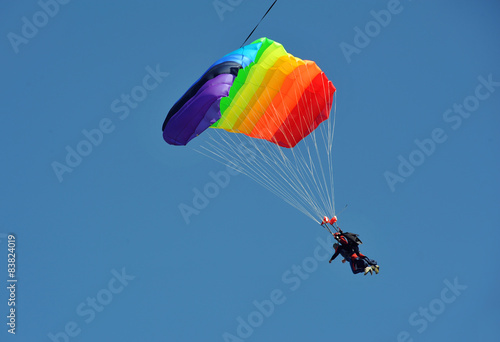  Tandem parachute against blue sky