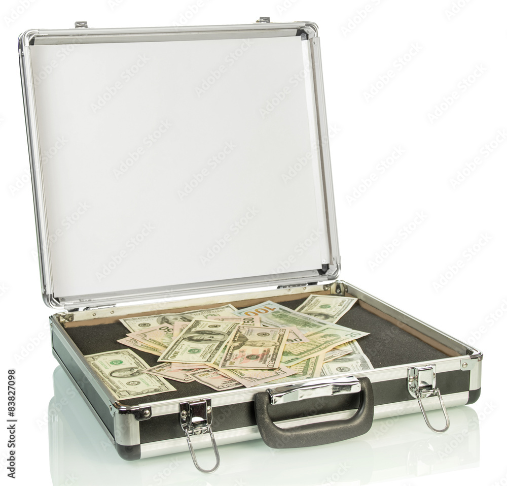 Silver case with money Silver case with money