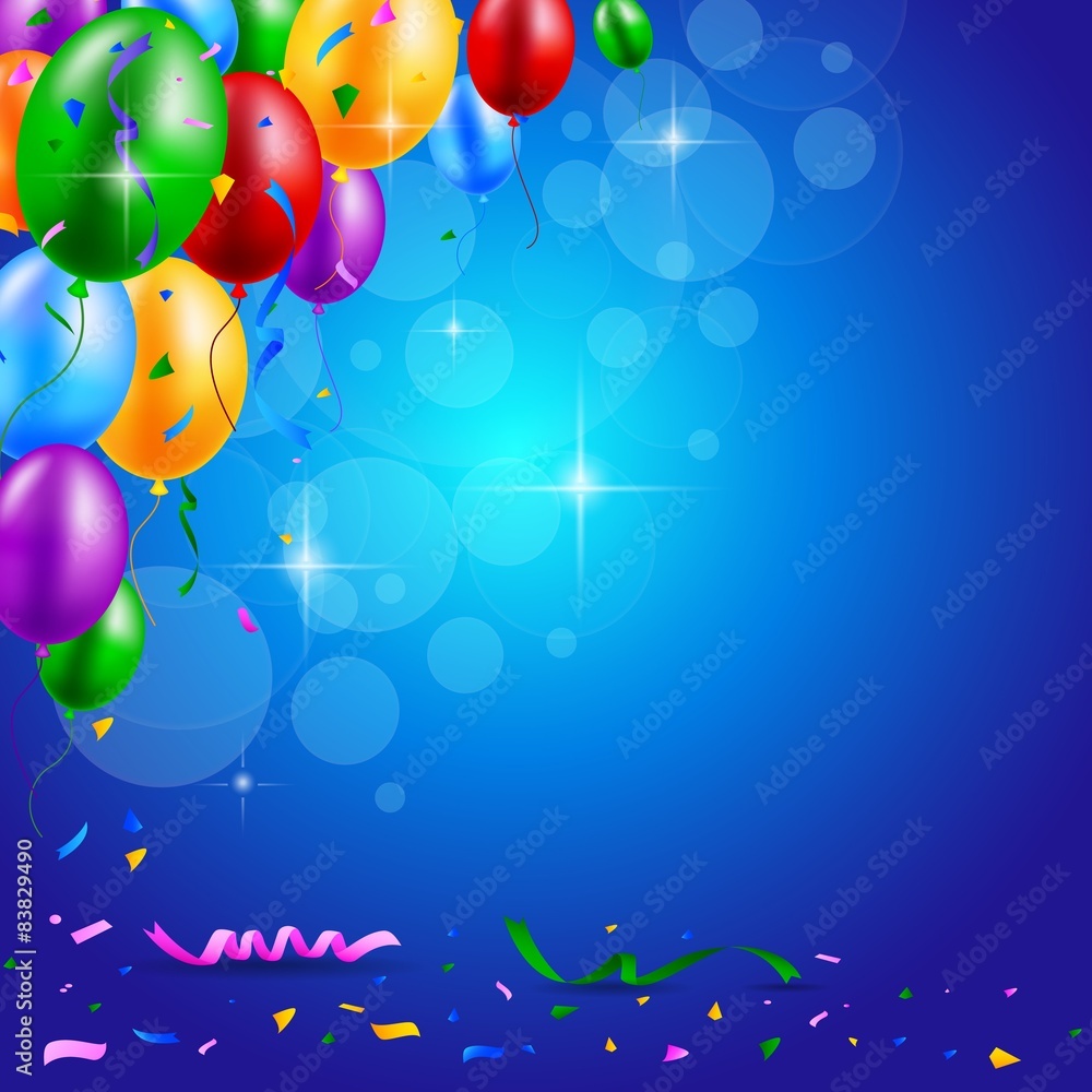 Happy Birthday party with balloons and ribbons background Stock Vector |  Adobe Stock