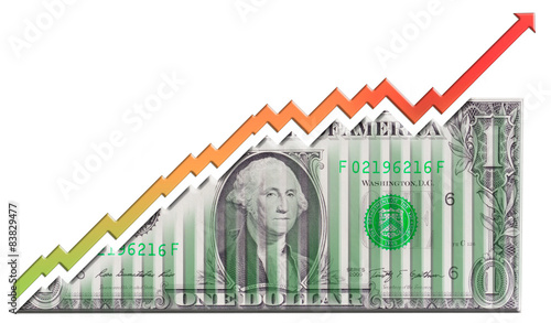 Growth Graph showing rapid growth with a one dollar bill