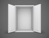 Empty white box with open doors and nothing inside. Eps10