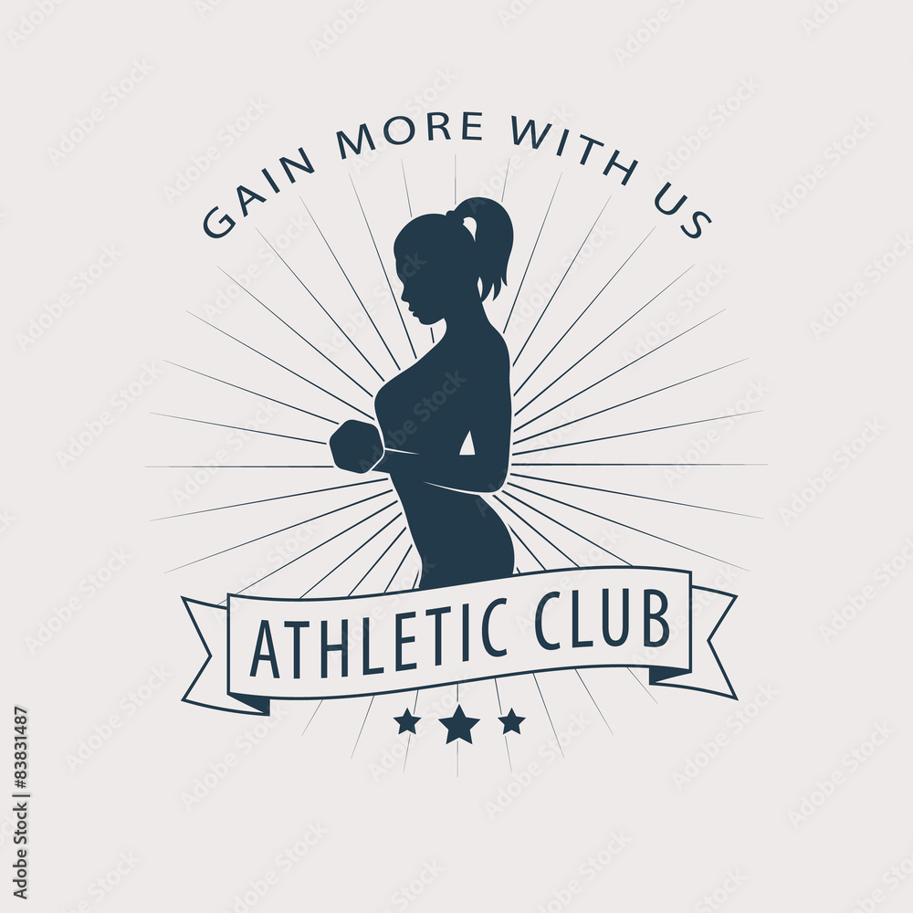 gain more with us emblem with posing athletic girl