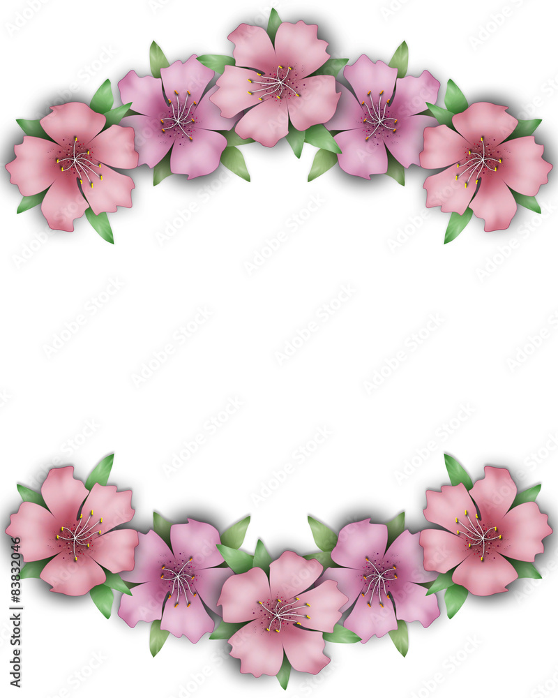 Flower frame. Floral border. Bouquet of pink pastel azalea backg