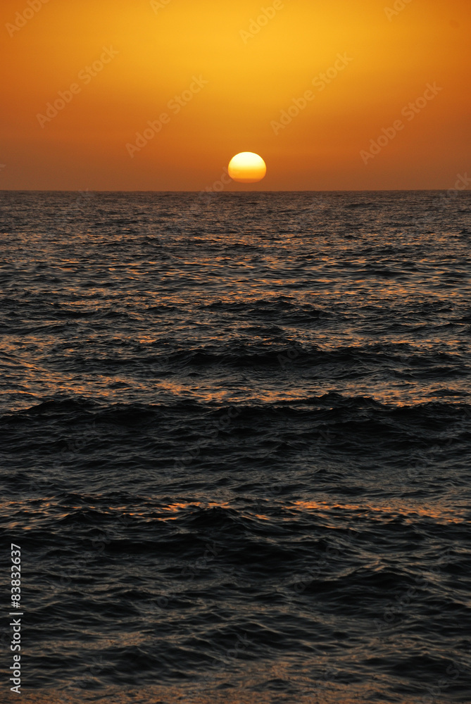 Setting sun over the ocean