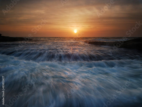 Rushing waves seascape sunrise