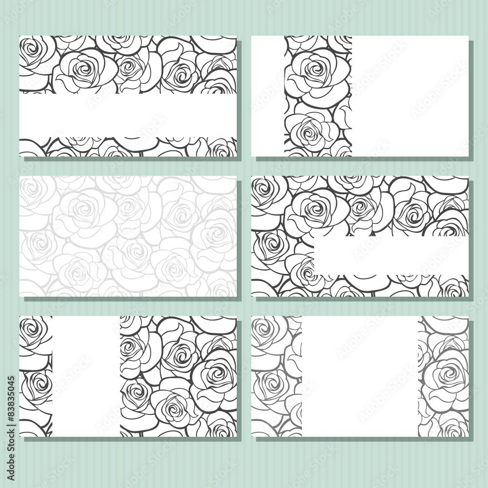 Business cards with roses pattern. Vector illustration. Stock Vector