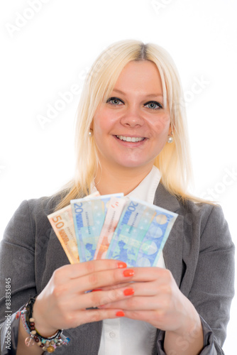 smiling young business woman with euros