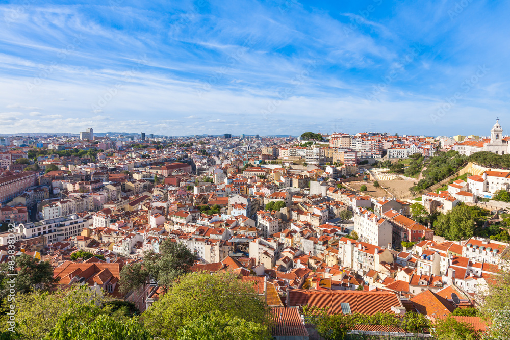 Lisbon rooftop from Sao Jorge castle viewpoint  in Portugal