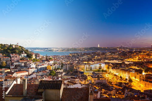 Aerial view montage of Lisbon rooftop from Senhora do Monte view