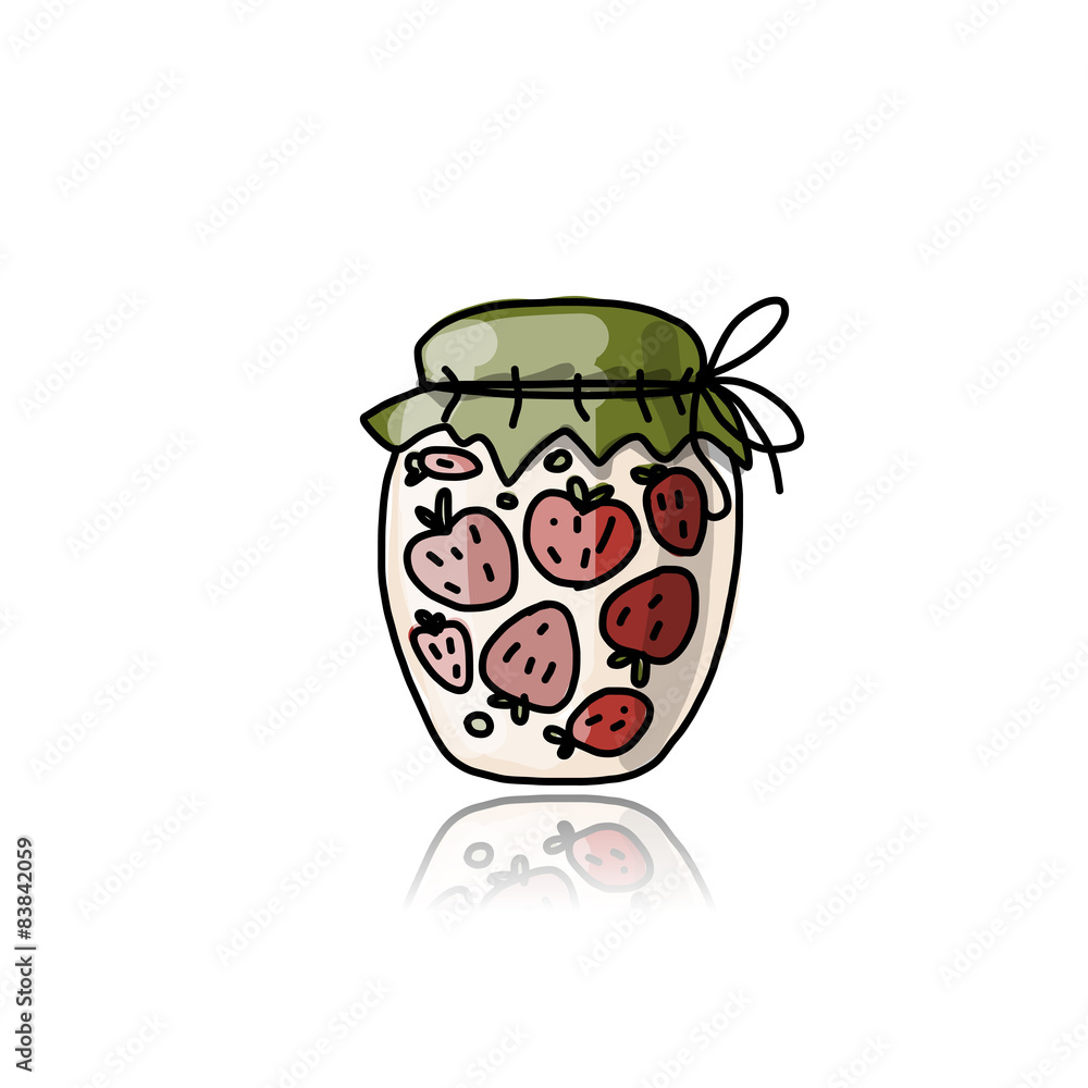 Jar with strawberry jam, sketch for your design Jar with strawberry jam, sketch for your design