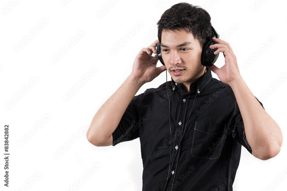 Isolated asian man with headset Isolated asian man with headset