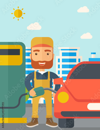 Gasoline boy filling up fuel.
