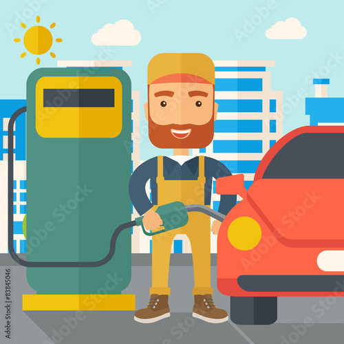 Gasoline boy filling up fuel.