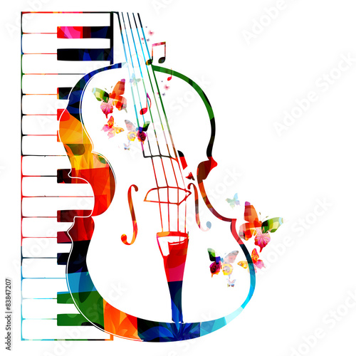 Colorful violoncello design with butterflies