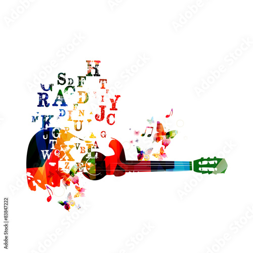 Colorful guitar background with butterflies