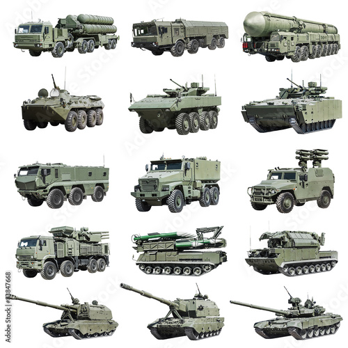Bild auf Leinwand Armoured military vehicles Russia isolated on white background.