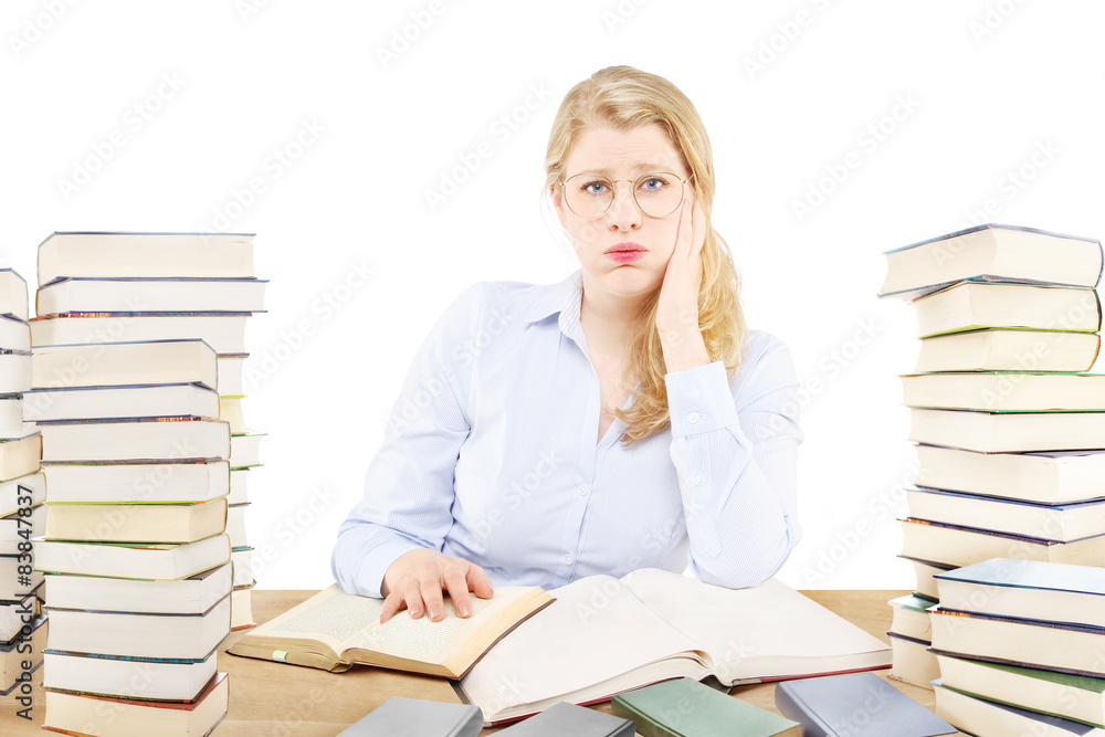 Beautiful blonde blue eyes studying Beautiful blonde blue eyes studying