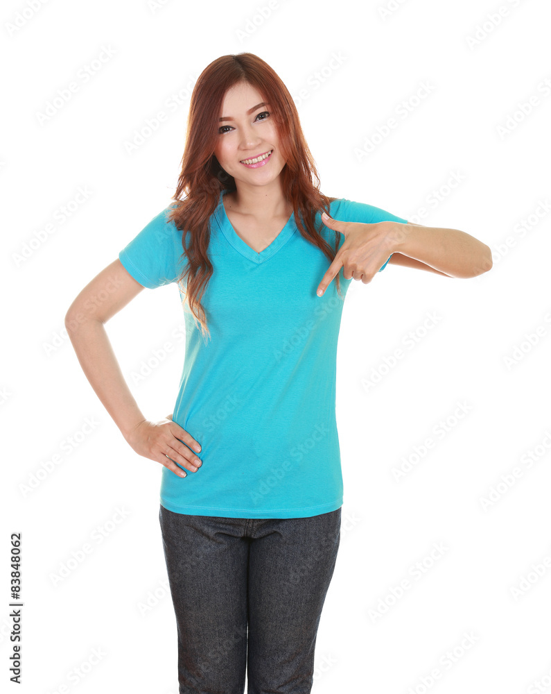 young beautiful female with blank t-shirt young beautiful female with blank t-shirt