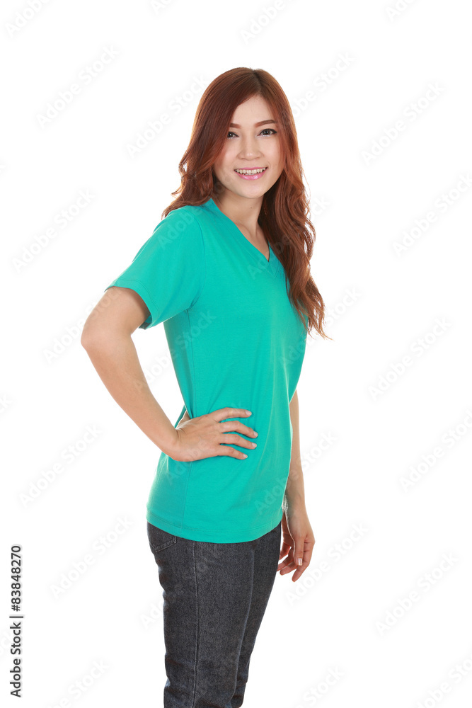 young beautiful female with t-shirt (side view) young beautiful female with t-shirt (side view)