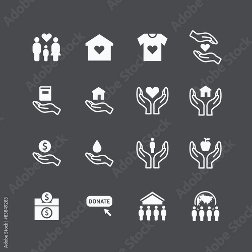 charity and donation silhouette icons flat design vector