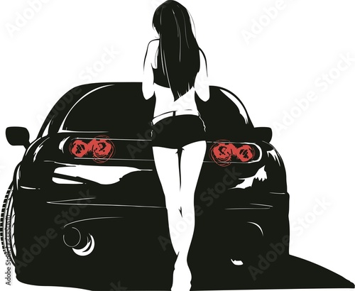 Girl near a black car