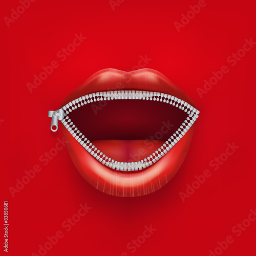 Background Womans mouth with open lips. Concept of boycott.