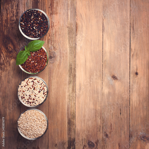 Fotografi White, red, black and mixed raw quinoa grain