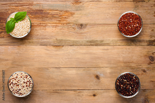 White, red, black and mixed raw quinoa grain