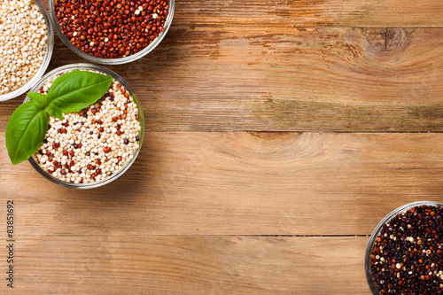 White, red, black and mixed raw quinoa grain