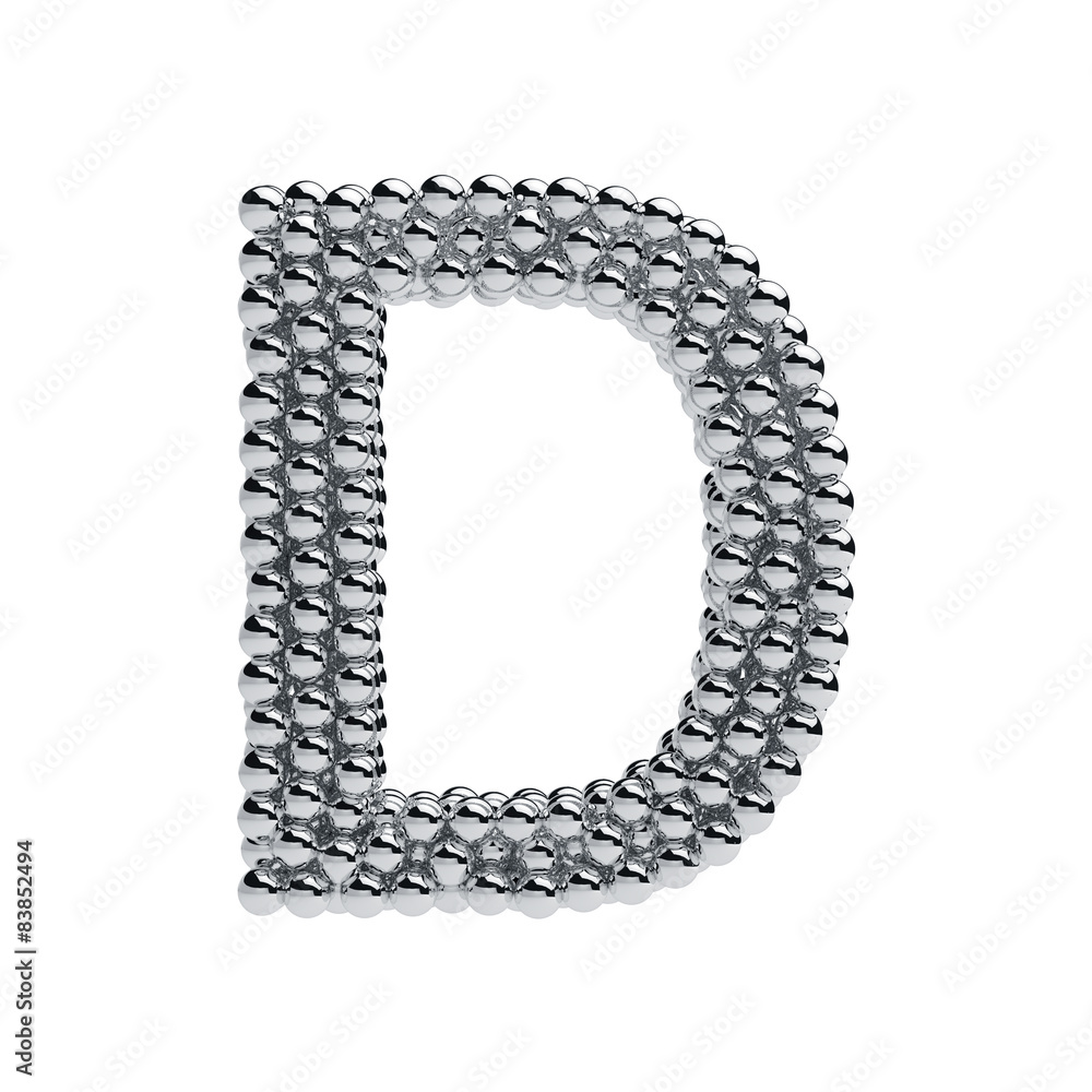 Metallic spheres alphabet letter symbol - D isolated on white b Metallic spheres alphabet letter symbol - D isolated on white b