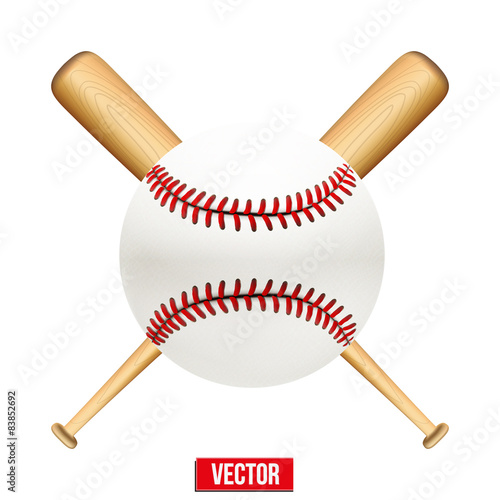 Vector illustration of baseball leather ball and wooden bats.