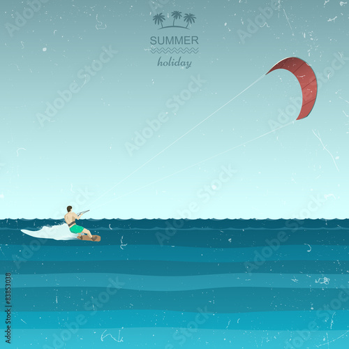Kitesurfing illustration in retro style