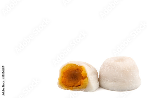 White Mochi with Salted Egg Flavor on White Background
