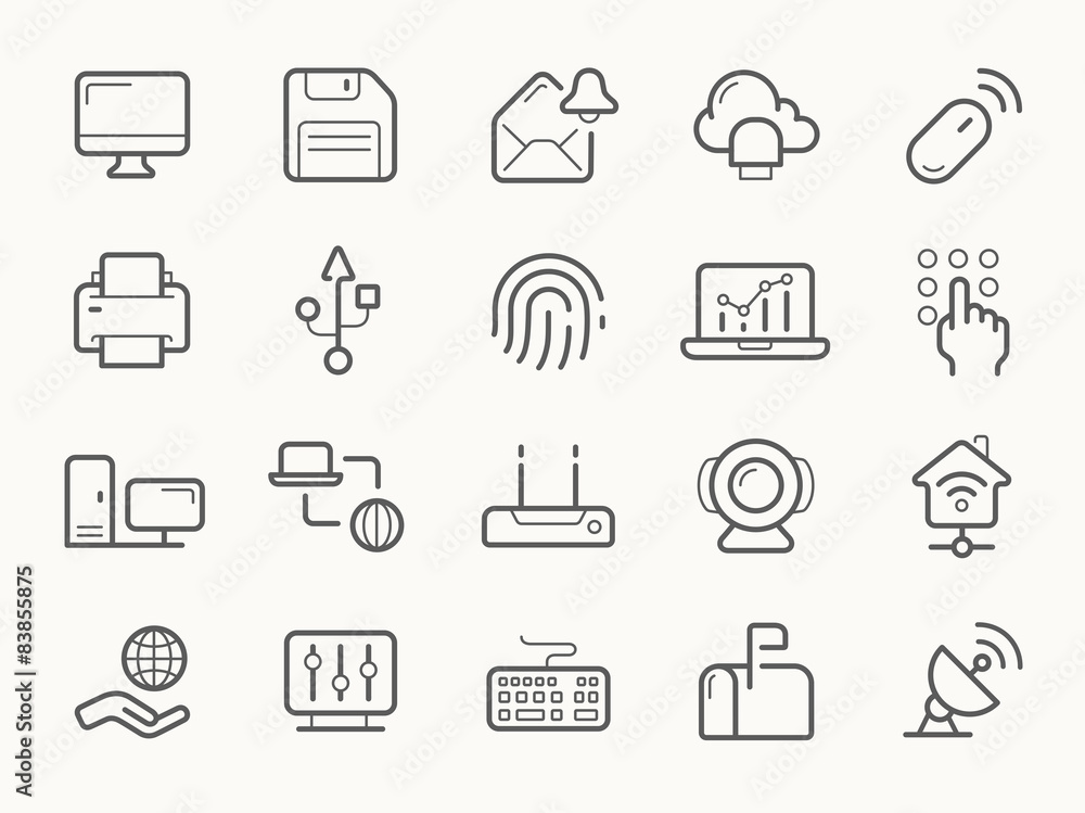 Network Communication and Electronics Line Icons Network Communication and Electronics Line Icons
