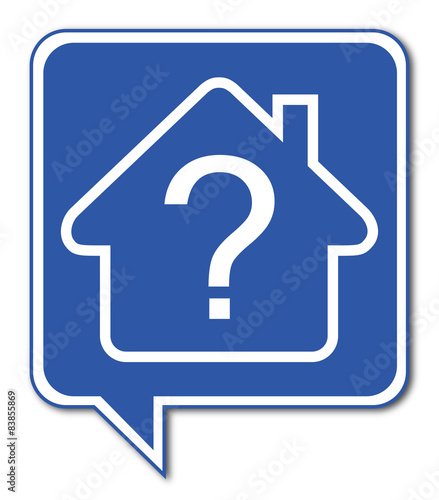 Logo maison et point d'interrogation.