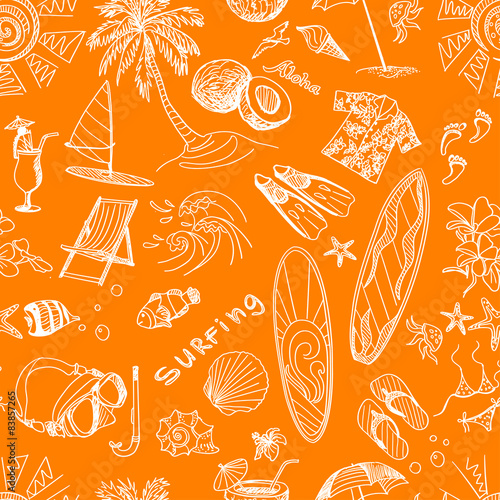 Photography orange surfing hand draw pattern