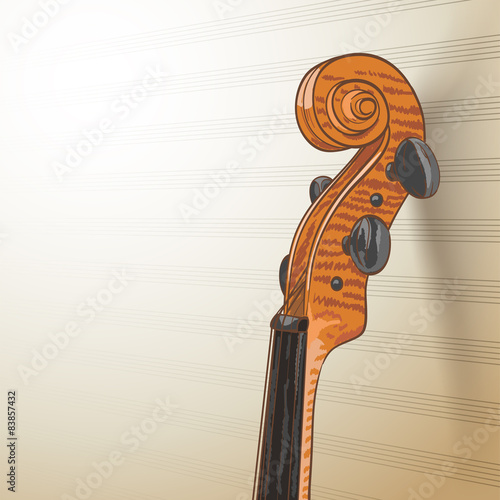 violin neck on musical lines background
