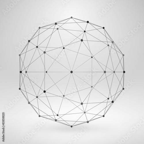 Wireframe Polygonal Element. 3D Sphere with Lines and Dots