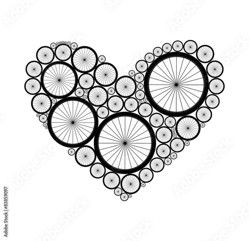 Vector heart made of bike wheels