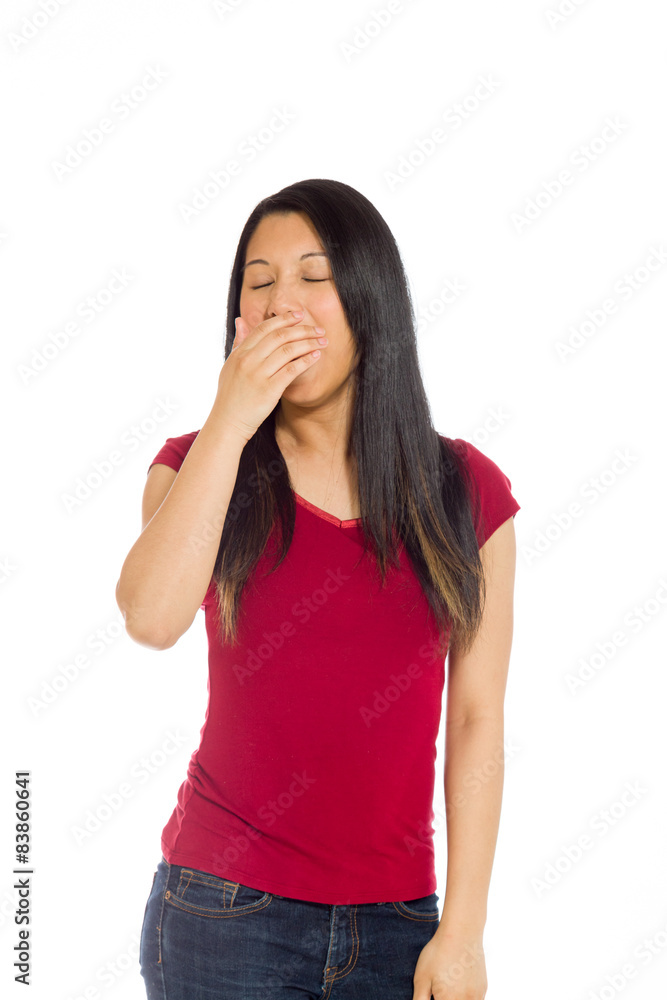 Model tired yawning Model tired yawning