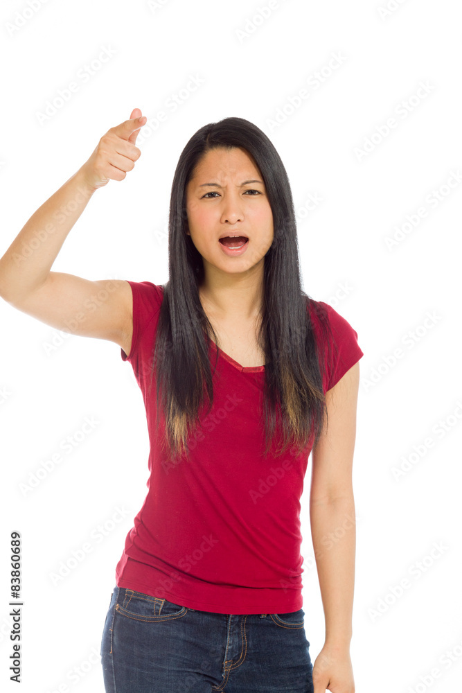 Model angry scolding and pointing Model angry scolding and pointing