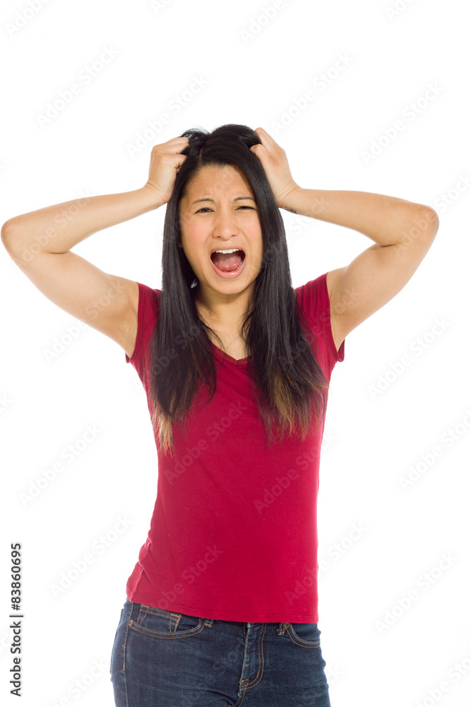 Stressed model pulling hairs Stressed model pulling hairs
