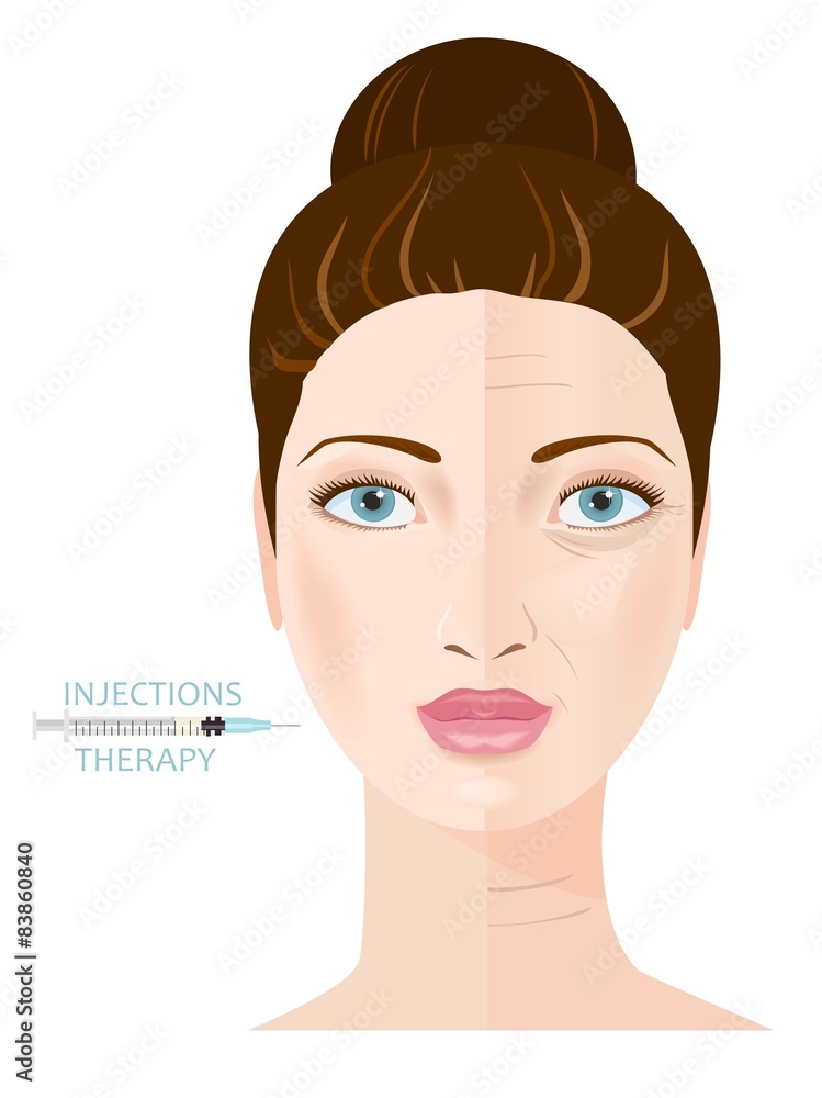 Rejuvenation. Cosmetology. Woman face with wrinkles and without Rejuvenation. Cosmetology. Woman face with wrinkles and without