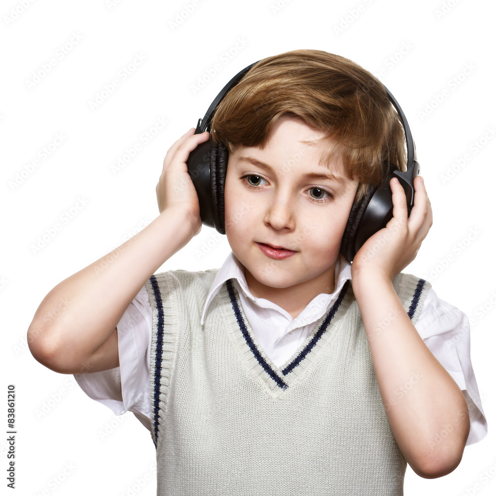 Boy with headphones isolated on white background Boy with headphones isolated on white background