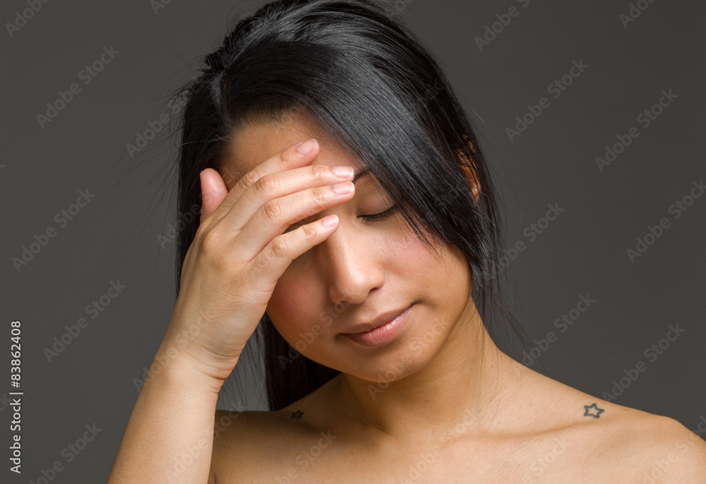 Model hiding face shame Model hiding face shame